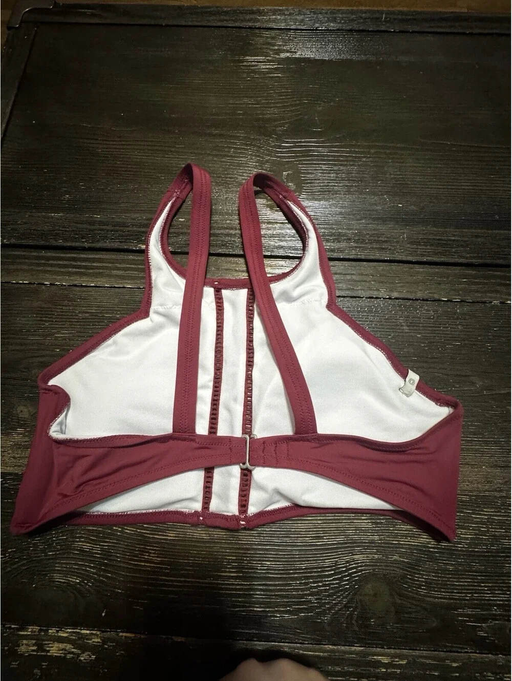 Rhythm Womens XL Burgundy High Neck Bikini Top Lined Ruched Swim Crop